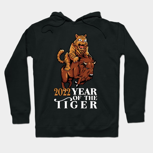 Tiger riding buffalo - 2022 Year of the tiger Hoodie by Modern Medieval Design